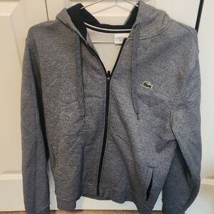 Lacoste Heather Gray Hooded Zip Sweatshirt with Croc Patch